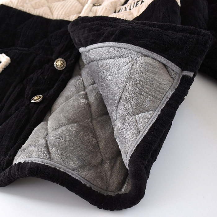 91家纺网 家纺一手货源 找家纺 洛兰沙家居馆 2025新款只代发深色睡衣男士秋冬季三层加厚珊瑚绒夹棉连帽法兰绒特厚大男孩家居服 黑色