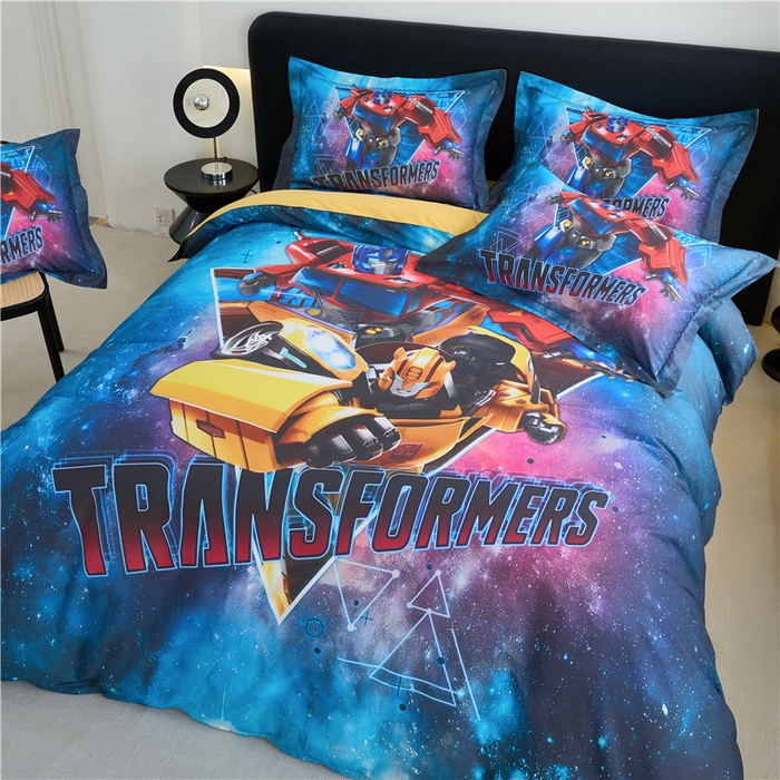 91家纺网 家纺一手货源 找家纺 百利卡通（原迪士尼家纺） 2025新款亲肤舒适变形金刚数码印花全棉纯棉三四件套 擎天柱-星空