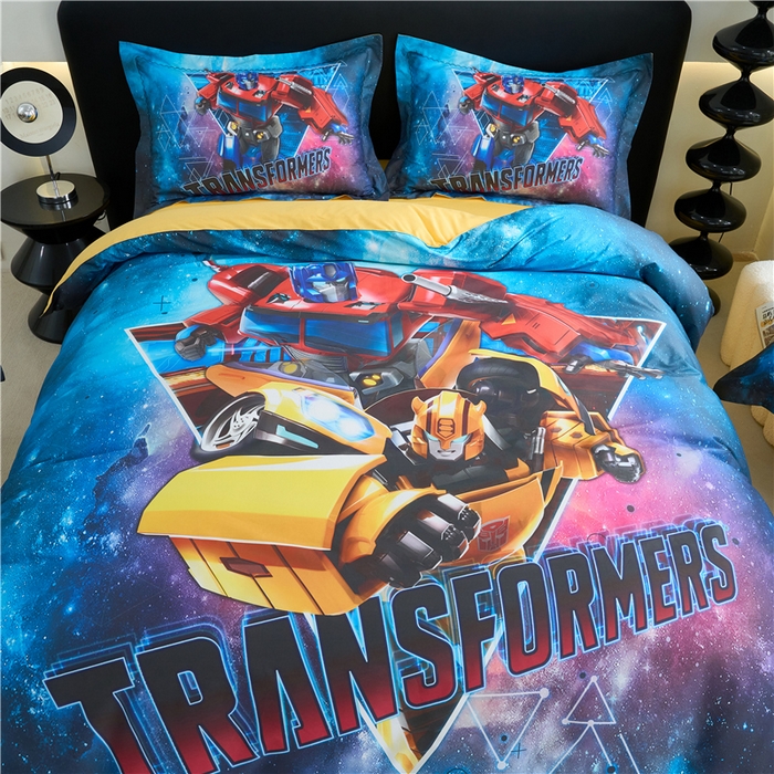 91家纺网 家纺一手货源 找家纺 百利卡通（原迪士尼家纺） 2025新款亲肤舒适变形金刚数码印花全棉纯棉三四件套 擎天柱-星空