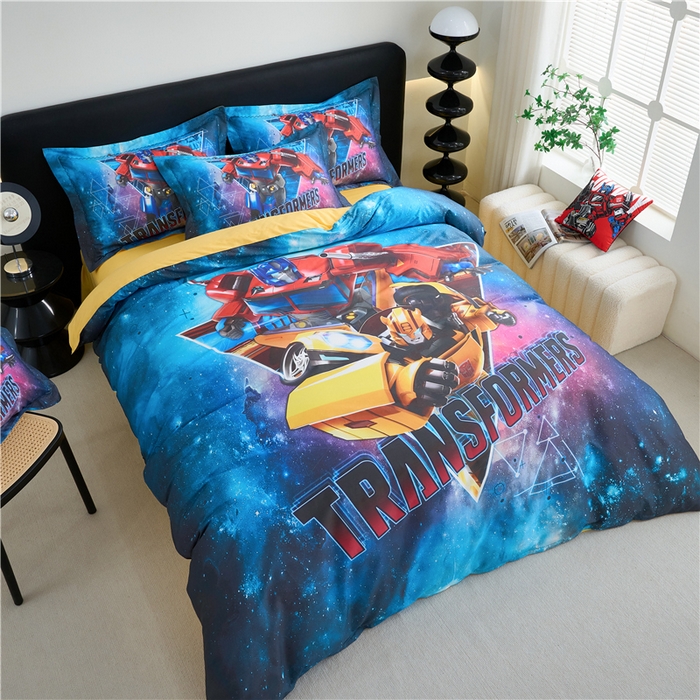 91家纺网 家纺一手货源 找家纺 百利卡通（原迪士尼家纺） 2025新款亲肤舒适变形金刚数码印花全棉纯棉三四件套 擎天柱-星空