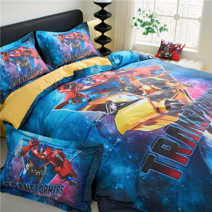 91家纺网 家纺一手货源 找家纺 百利卡通（原迪士尼家纺） 2025新款亲肤舒适变形金刚数码印花全棉纯棉三四件套 擎天柱-星空