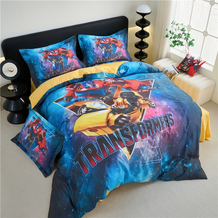 91家纺网 家纺一手货源 找家纺 百利卡通（原迪士尼家纺） 2025新款亲肤舒适变形金刚数码印花全棉纯棉三四件套 擎天柱-星空