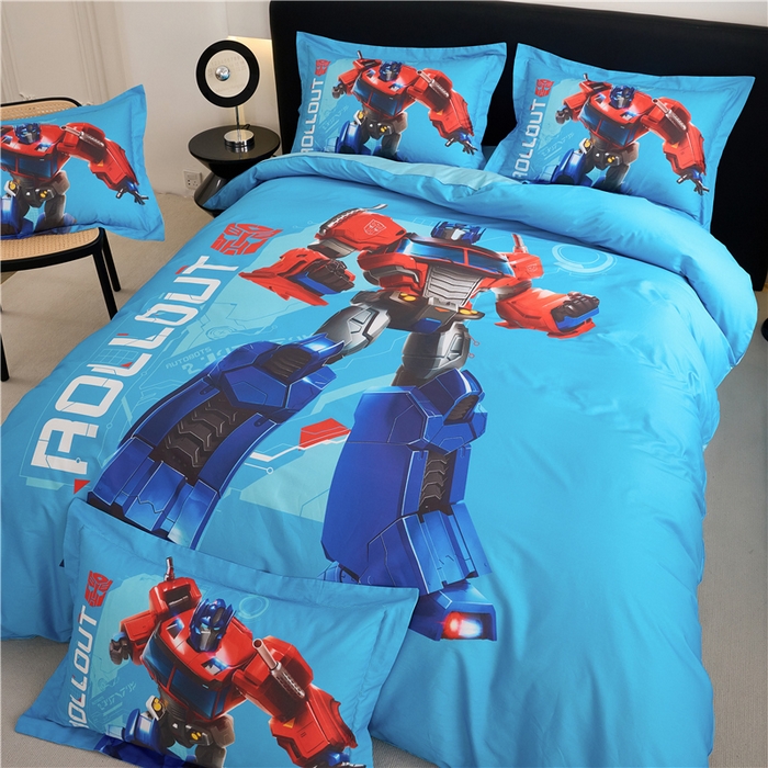 91家纺网 家纺一手货源 找家纺 百利卡通（原迪士尼家纺） 2025新款亲肤舒适变形金刚数码印花全棉纯棉三四件套 擎天柱-大杀臂