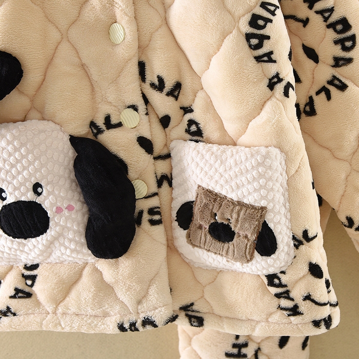 91家纺网 家纺一手货源 找家纺 （总）洛兰沙家居馆 2025新款只代发熊耳朵连帽法兰绒三层加厚珊瑚绒可爱卡通加绒睡衣女秋冬季家居服