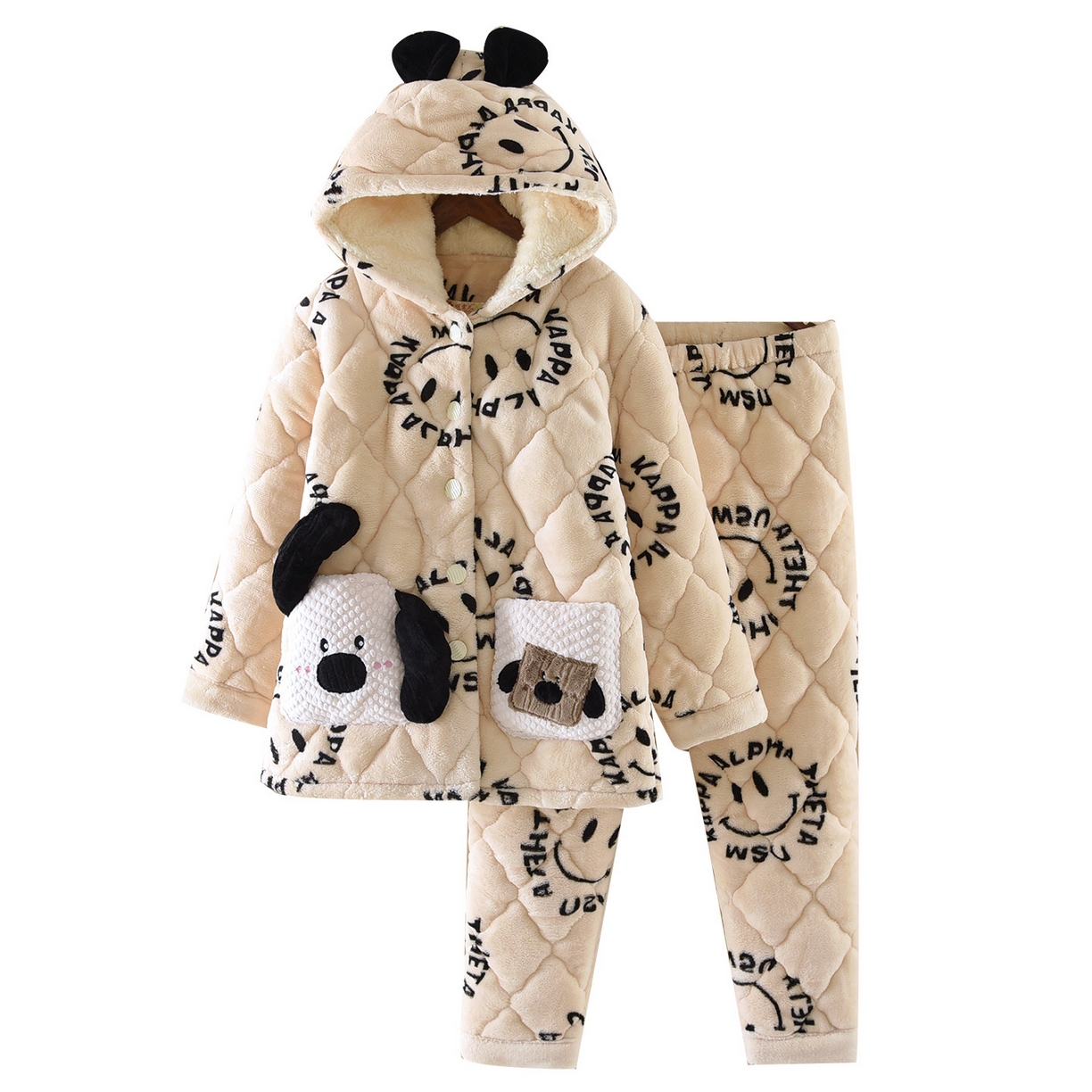 91家纺网 家纺一手货源 找家纺 （总）洛兰沙家居馆 2025新款只代发熊耳朵连帽法兰绒三层加厚珊瑚绒可爱卡通加绒睡衣女秋冬季家居服