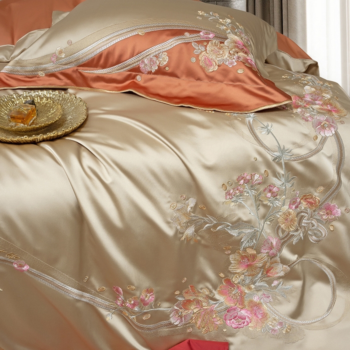 91家纺网 家纺一手货源 找家纺 至爱今生 2025新款色值提花四件套-安吉莉娜 安吉莉娜-金色