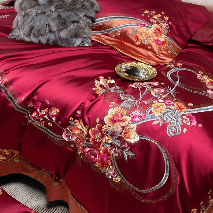 91家纺网 家纺一手货源 找家纺 至爱今生 2025新款色值提花四件套-安吉莉娜 安吉莉娜-酒红