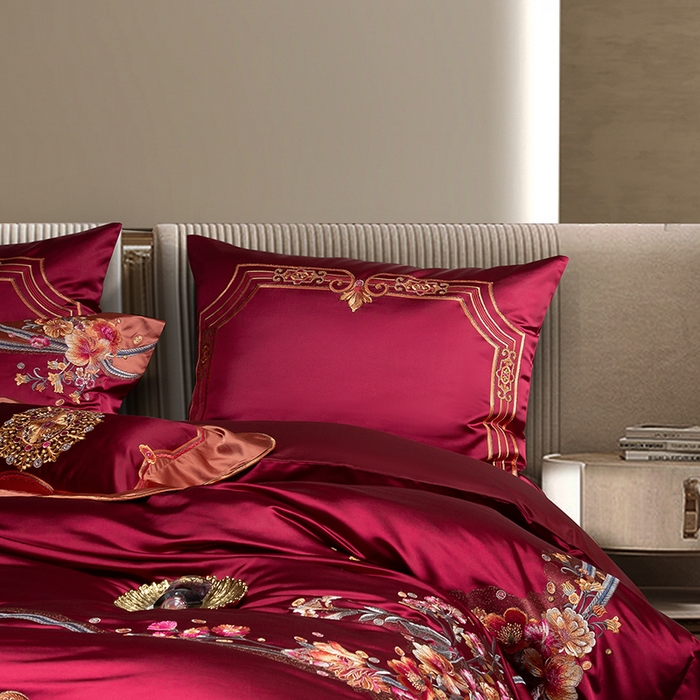 91家纺网 家纺一手货源 找家纺 至爱今生 2025新款色值提花四件套-安吉莉娜 安吉莉娜-酒红