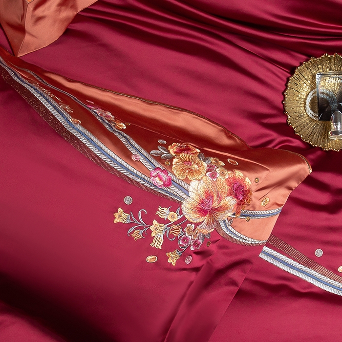 91家纺网 家纺一手货源 找家纺 至爱今生 2025新款色值提花四件套-安吉莉娜 安吉莉娜-酒红