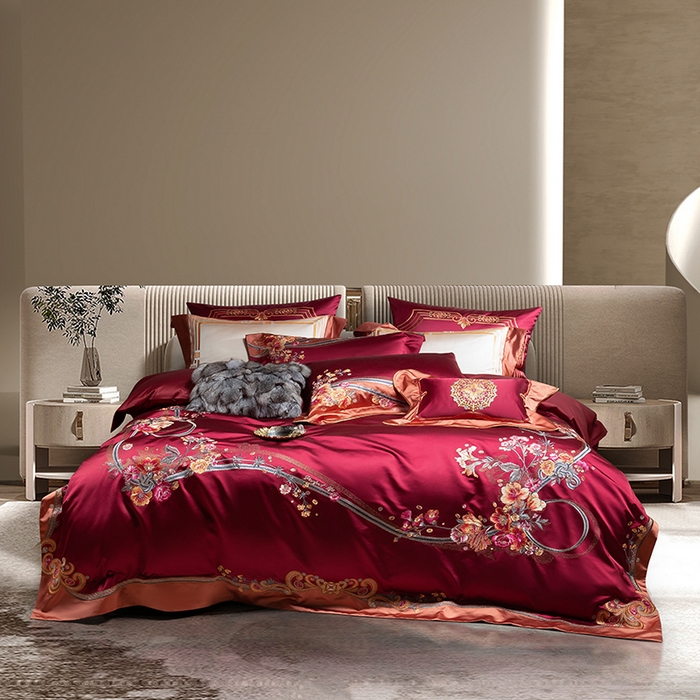 91家纺网 家纺一手货源 找家纺 至爱今生 2025新款色值提花四件套-安吉莉娜 安吉莉娜-酒红