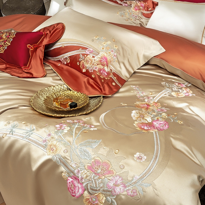 91家纺网 家纺一手货源 找家纺 至爱今生 2025新款色值提花四件套-安吉莉娜 安吉莉娜-金色