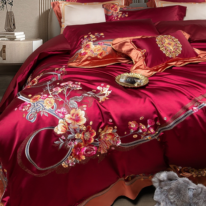 91家纺网 家纺一手货源 找家纺 至爱今生 2025新款色值提花四件套-安吉莉娜 安吉莉娜-酒红