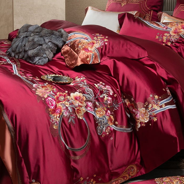 91家纺网 家纺一手货源 找家纺 至爱今生 2025新款色值提花四件套-安吉莉娜 安吉莉娜-酒红