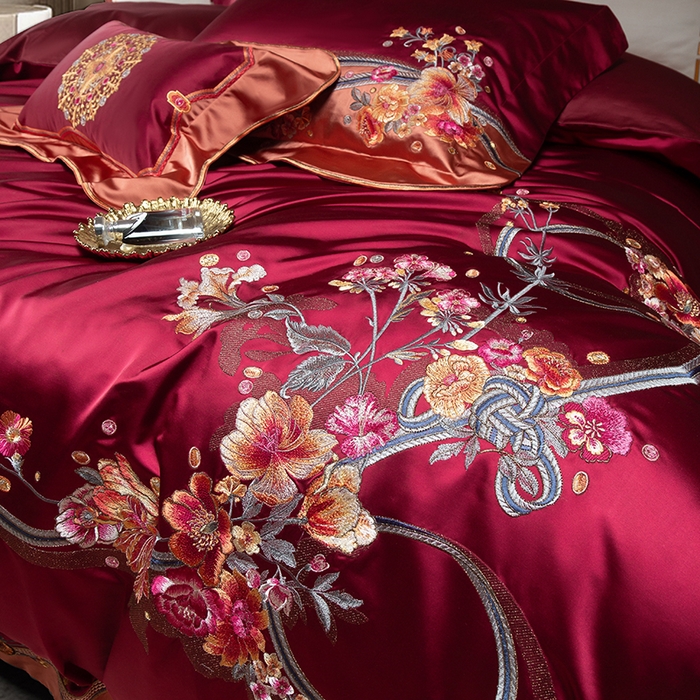 91家纺网 家纺一手货源 找家纺 至爱今生 2025新款色值提花四件套-安吉莉娜 安吉莉娜-酒红