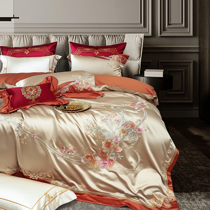 91家纺网 家纺一手货源 找家纺 至爱今生 2025新款色值提花四件套-安吉莉娜 安吉莉娜-金色