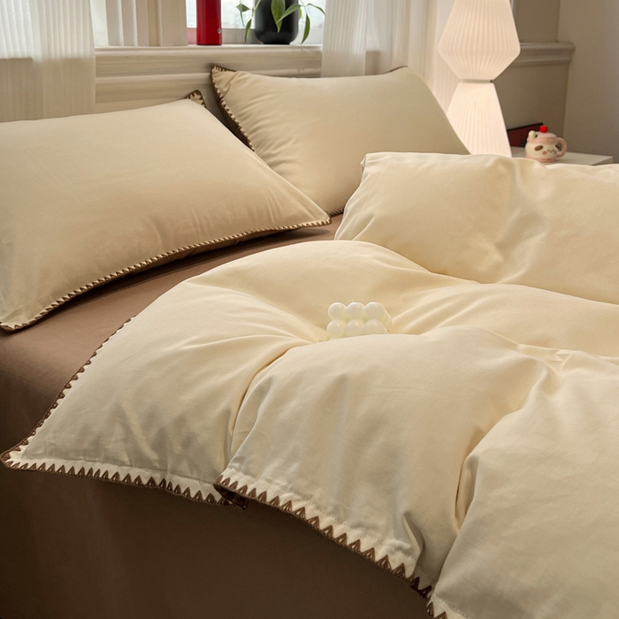 91家纺网 家纺一手货源 找家纺 （总）棉生活家纺 2025新款简约北欧风全棉纯棉磨毛贝壳边四件套