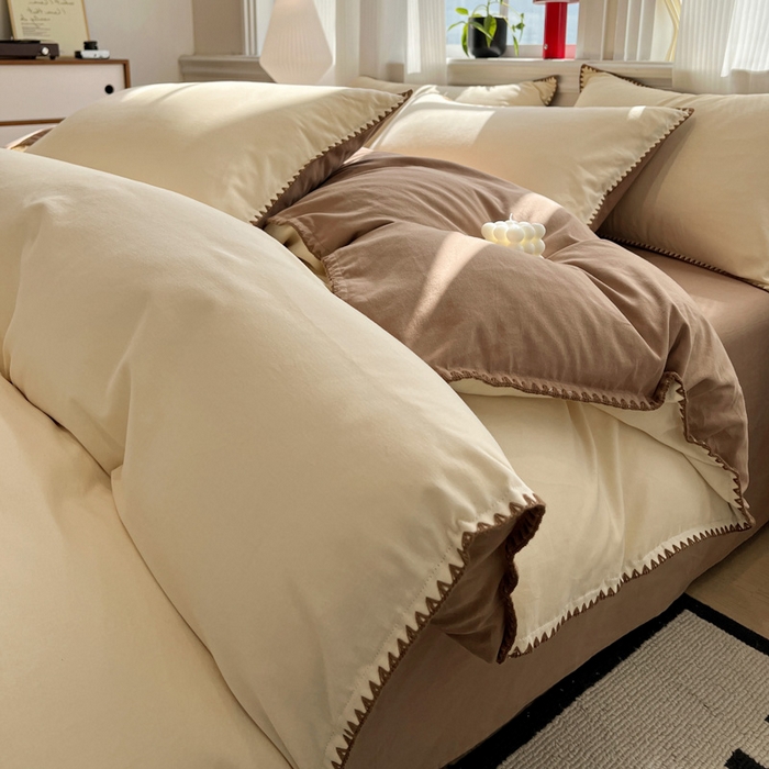 91家纺网 家纺一手货源 找家纺 （总）棉生活家纺 2025新款简约北欧风全棉纯棉磨毛贝壳边四件套