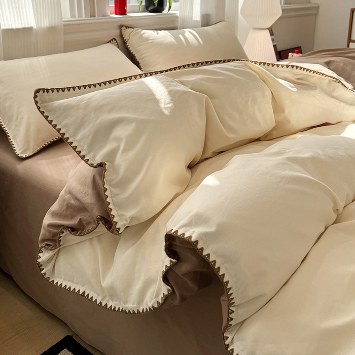 91家纺网 家纺一手货源 找家纺 （总）棉生活家纺 2025新款简约北欧风全棉纯棉磨毛贝壳边四件套