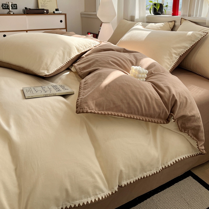 91家纺网 家纺一手货源 找家纺 （总）棉生活家纺 2025新款简约北欧风全棉纯棉磨毛贝壳边四件套