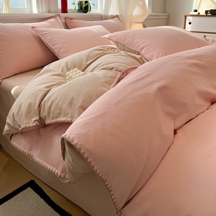 91家纺网 家纺一手货源 找家纺 （总）棉生活家纺 2025新款简约北欧风全棉纯棉磨毛贝壳边四件套