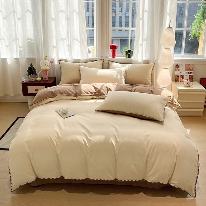 91家纺网 家纺一手货源 找家纺 （总）棉生活家纺 2025新款简约北欧风全棉纯棉磨毛贝壳边四件套