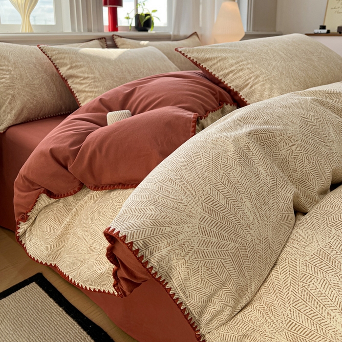 91家纺网 家纺一手货源 找家纺 （总）棉生活家纺 2025新款简约北欧风全棉纯棉磨毛贝壳边四件套