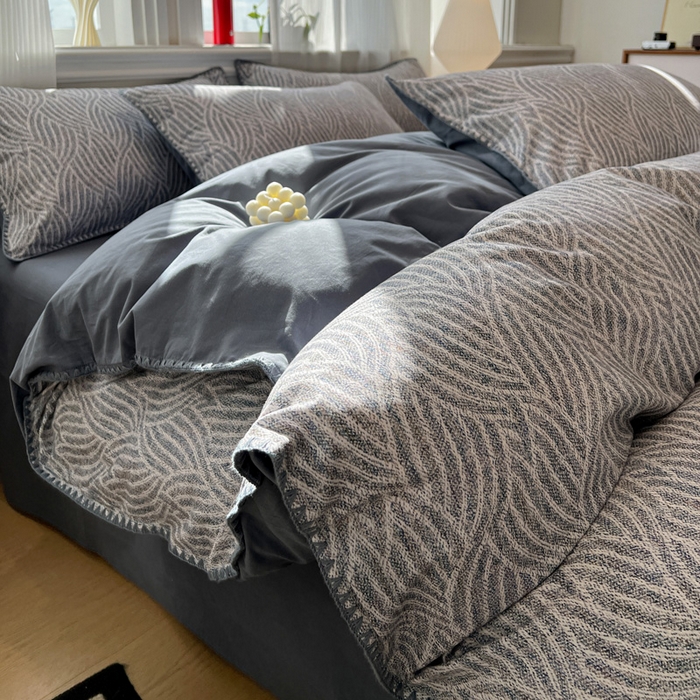 91家纺网 家纺一手货源 找家纺 （总）棉生活家纺 2025新款简约北欧风全棉纯棉磨毛贝壳边四件套