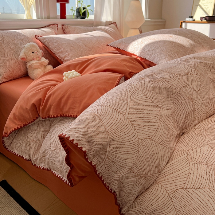 91家纺网 家纺一手货源 找家纺 （总）棉生活家纺 2025新款简约北欧风全棉纯棉磨毛贝壳边四件套