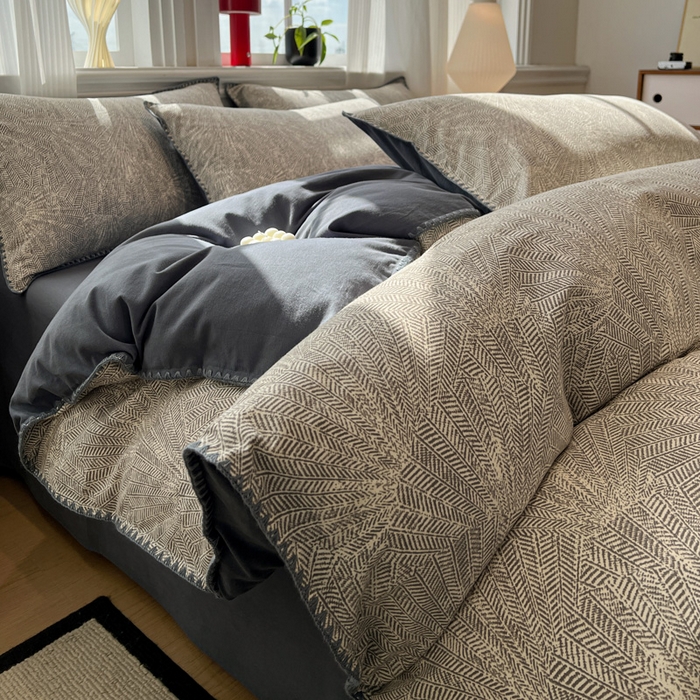 91家纺网 家纺一手货源 找家纺 （总）棉生活家纺 2025新款简约北欧风全棉纯棉磨毛贝壳边四件套