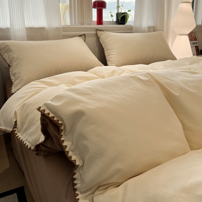 91家纺网 家纺一手货源 找家纺 棉生活家纺 2025新款简约北欧风全棉纯棉磨毛贝壳边四件套 昭雪