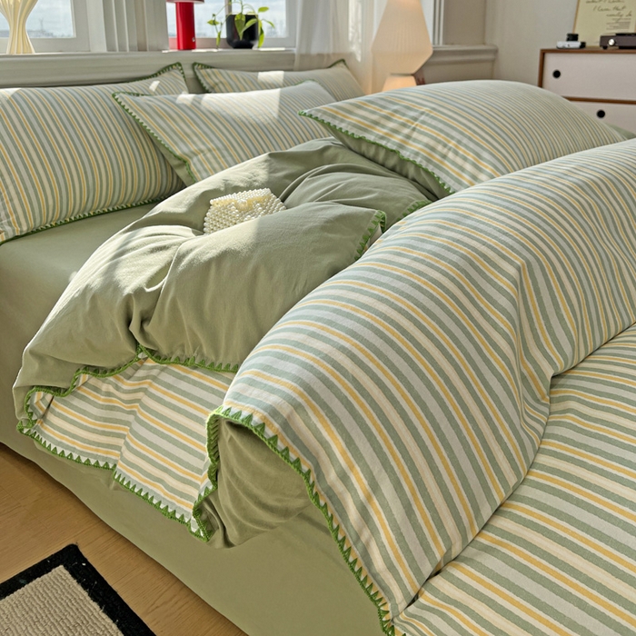 棉生活家纺 2025新款简约北欧风全棉纯棉磨毛贝壳边四件套 星耀