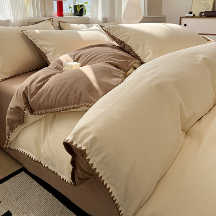 棉生活家纺 2025新款简约北欧风全棉纯棉磨毛贝壳边四件套 昭雪