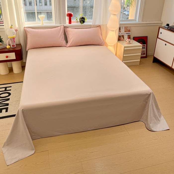 91家纺网 家纺一手货源 找家纺 棉生活家纺 2025新款简约北欧风全棉纯棉磨毛贝壳边四件套 粉黛