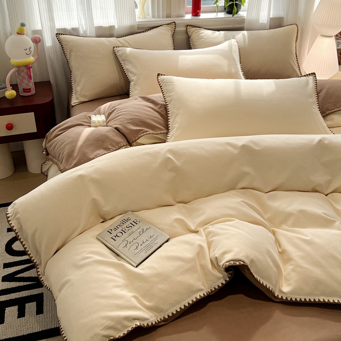 91家纺网 家纺一手货源 找家纺 棉生活家纺 2025新款简约北欧风全棉纯棉磨毛贝壳边四件套 昭雪