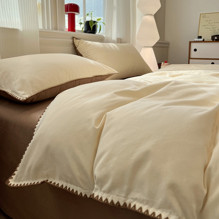 91家纺网 家纺一手货源 找家纺 棉生活家纺 2025新款简约北欧风全棉纯棉磨毛贝壳边四件套 昭雪