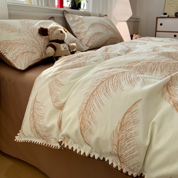 91家纺网 家纺一手货源 找家纺 棉生活家纺 2025新款简约北欧风全棉纯棉磨毛贝壳边四件套 绽放