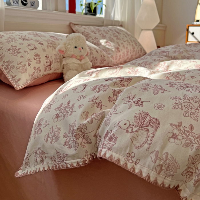 91家纺网 家纺一手货源 找家纺 棉生活家纺 2025新款简约北欧风全棉纯棉磨毛贝壳边四件套 漫野-粉