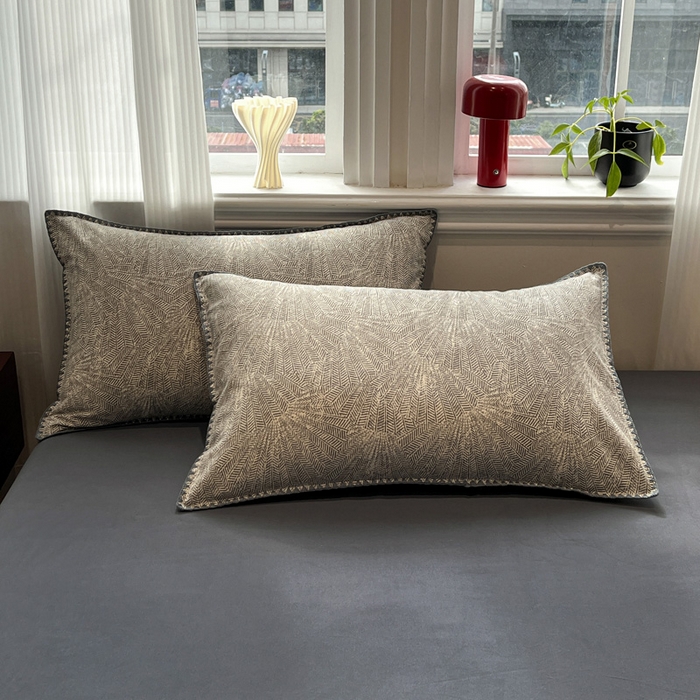 91家纺网 家纺一手货源 找家纺 棉生活家纺 2025新款简约北欧风全棉纯棉磨毛贝壳边四件套 叶飘