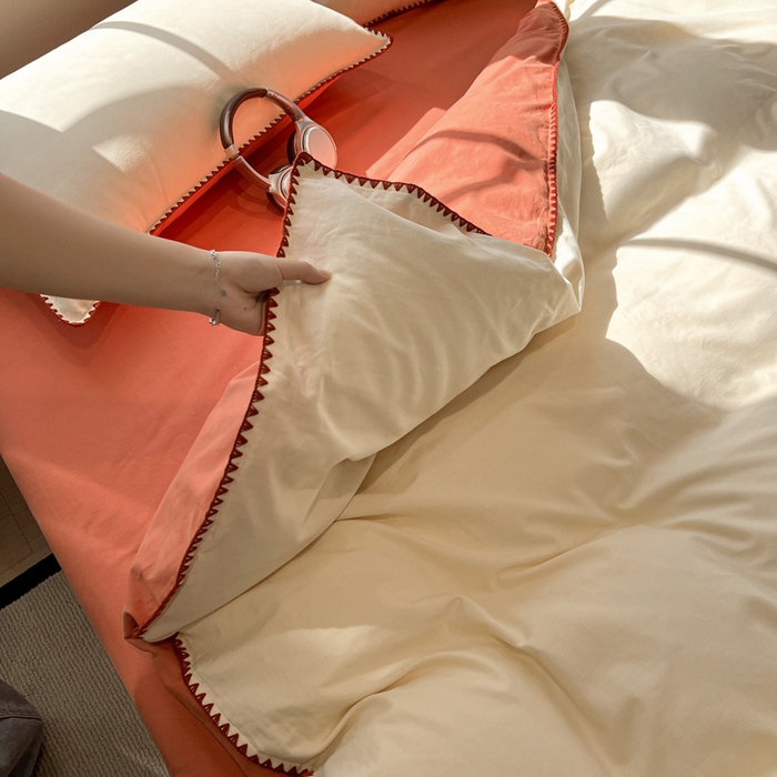 91家纺网 家纺一手货源 找家纺 棉生活家纺 2025新款简约北欧风全棉纯棉磨毛贝壳边四件套 日落