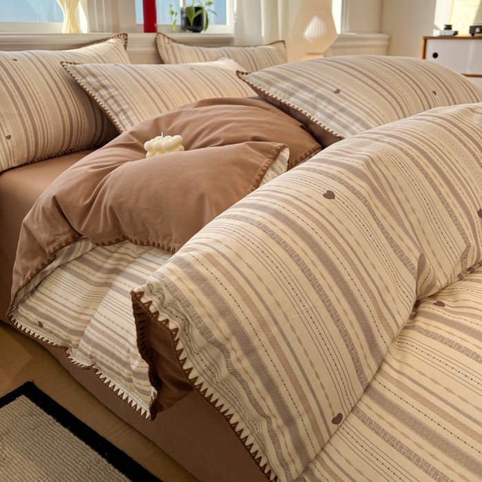 棉生活家纺 2025新款简约北欧风全棉纯棉磨毛贝壳边四件套 可可小姐