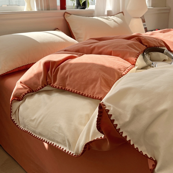 91家纺网 家纺一手货源 找家纺 棉生活家纺 2025新款简约北欧风全棉纯棉磨毛贝壳边四件套 日落