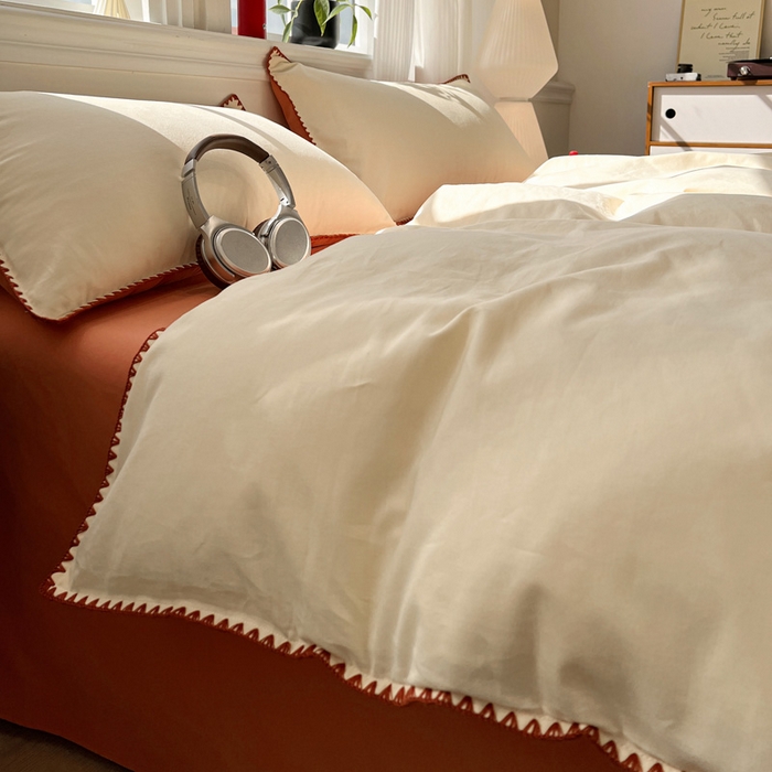 91家纺网 家纺一手货源 找家纺 棉生活家纺 2025新款简约北欧风全棉纯棉磨毛贝壳边四件套 日落