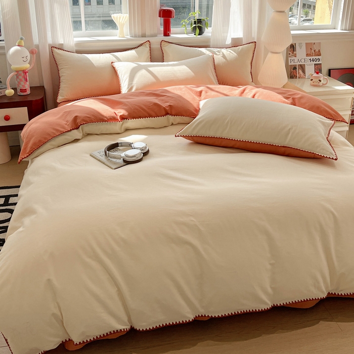 91家纺网 家纺一手货源 找家纺 棉生活家纺 2025新款简约北欧风全棉纯棉磨毛贝壳边四件套 日落