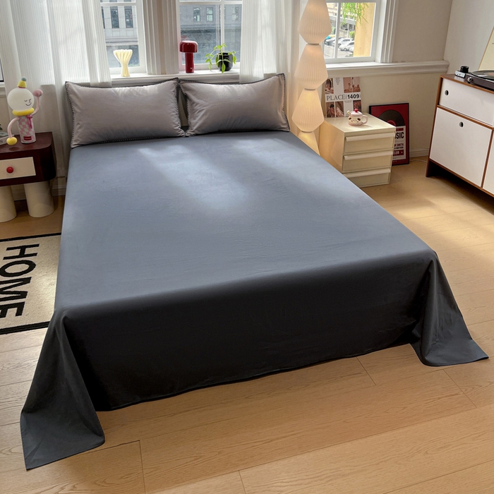 91家纺网 家纺一手货源 找家纺 棉生活家纺 2025新款简约北欧风全棉纯棉磨毛贝壳边四件套 蓝涧