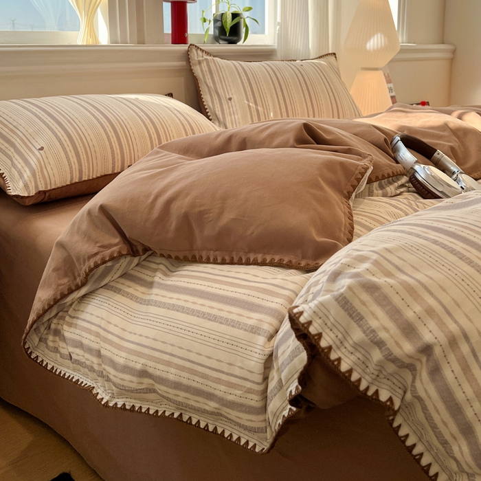 91家纺网 家纺一手货源 找家纺 棉生活家纺 2025新款简约北欧风全棉纯棉磨毛贝壳边四件套 可可小姐