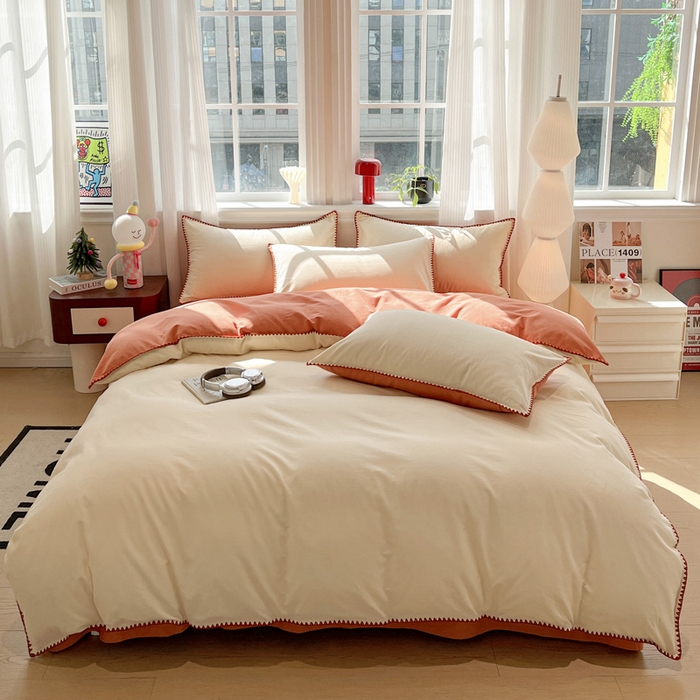 91家纺网 家纺一手货源 找家纺 棉生活家纺 2025新款简约北欧风全棉纯棉磨毛贝壳边四件套 日落