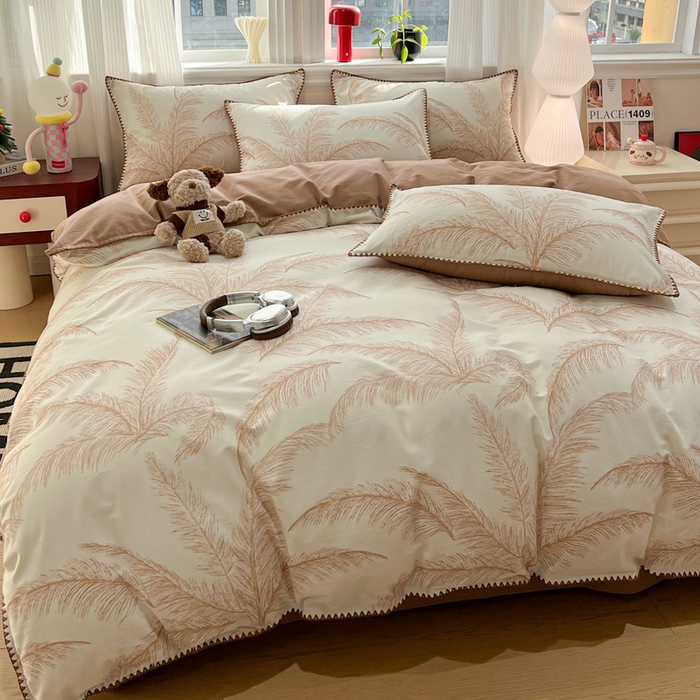 91家纺网 家纺一手货源 找家纺 棉生活家纺 2025新款简约北欧风全棉纯棉磨毛贝壳边四件套 绽放