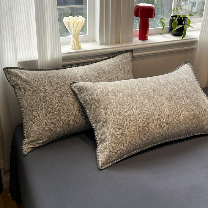 91家纺网 家纺一手货源 找家纺 棉生活家纺 2025新款简约北欧风全棉纯棉磨毛贝壳边四件套 叶飘