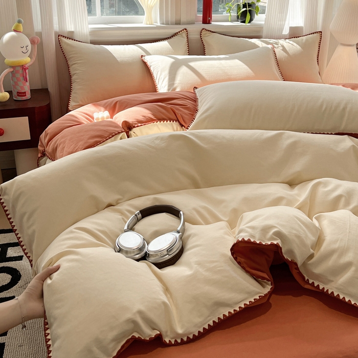 91家纺网 家纺一手货源 找家纺 棉生活家纺 2025新款简约北欧风全棉纯棉磨毛贝壳边四件套 日落