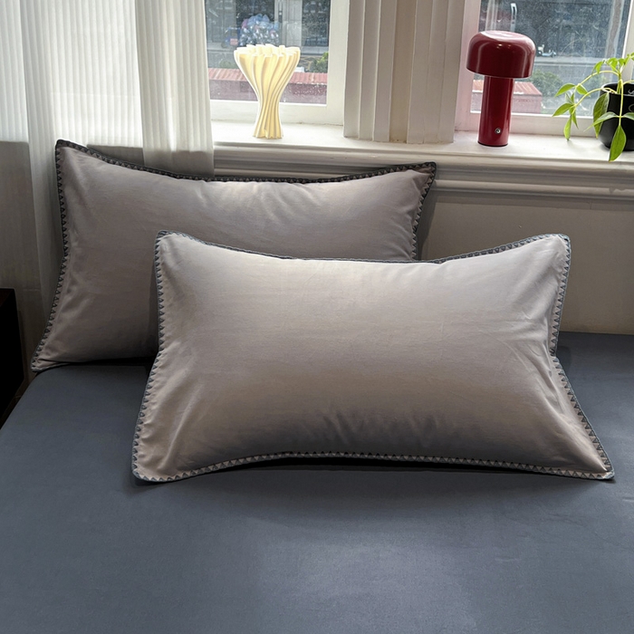 91家纺网 家纺一手货源 找家纺 棉生活家纺 2025新款简约北欧风全棉纯棉磨毛贝壳边四件套 蓝涧